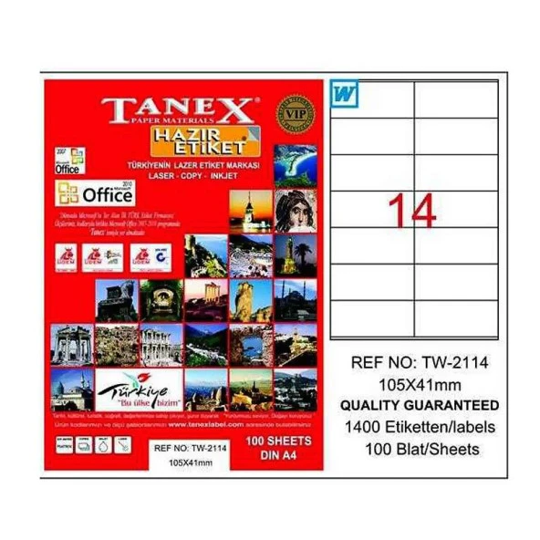 TANEX 2114 LASER ETİKET 105x41mm 14x100 1400 ADET ürün görseli 1