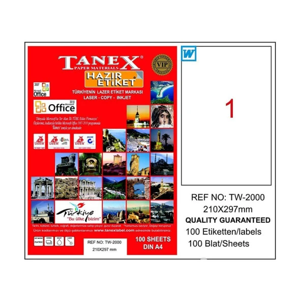 TANEX 2000 ŞEFFAF LASER ETİKET 210x297mm 1x25 25 ADET ürün görseli 1