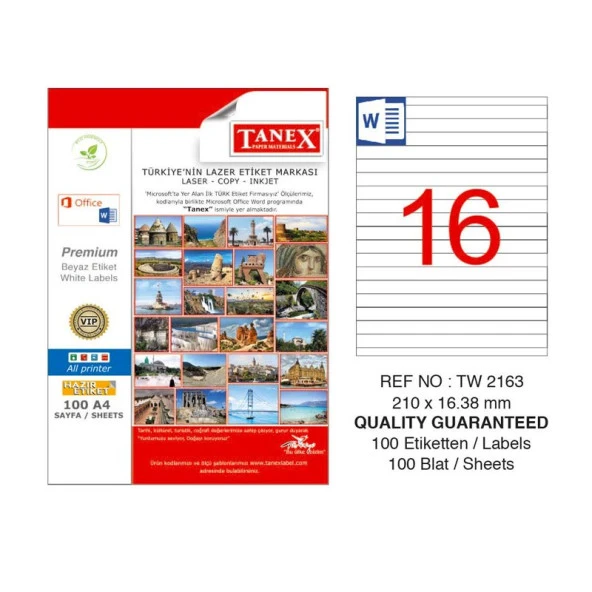 TANEX 2163 LASER ETİKET 210x16.38mm 2x100 200 ADET ürün görseli 1