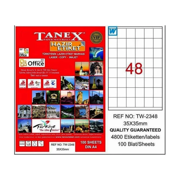 TANEX 2348 LASER ETİKET 35x35mm 72x100 7200 ADET ürün görseli 1