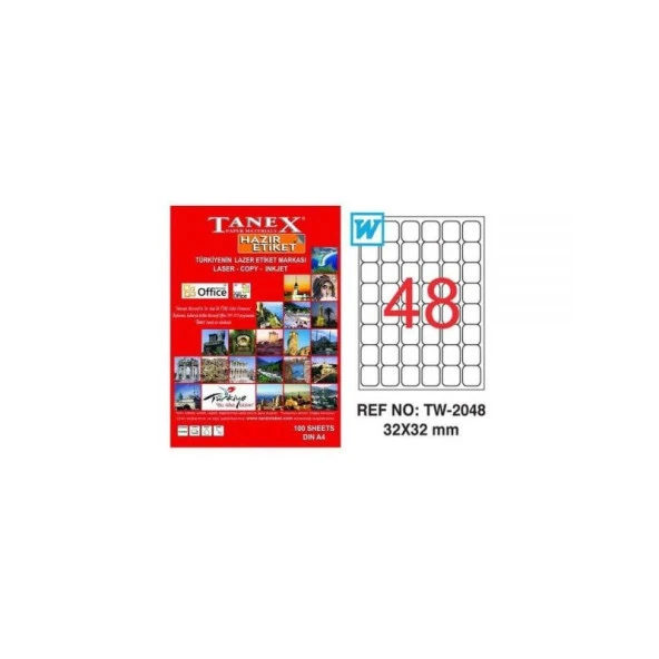 TANEX 2048 LASER ETİKET 32x32mm 48x100 4800 ADET ürün görseli 1