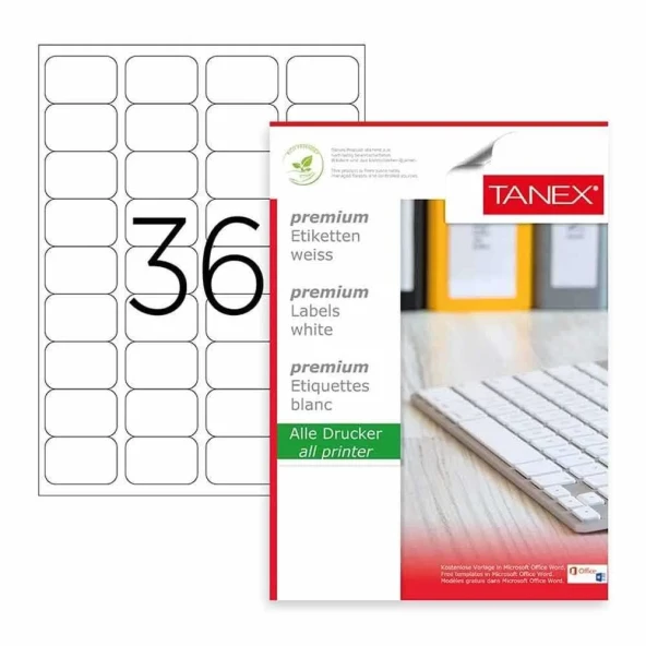 Tanex Laser Etiket Kod 2036 45mm x 30mm ürün görseli 1