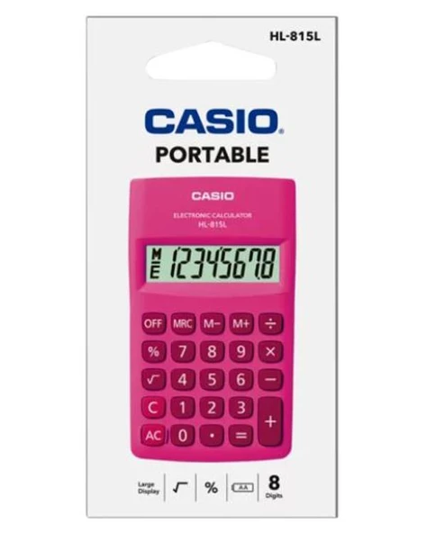 Casio HL-815L-PK 8 Hane Pembe Cep Tipi Hesap Makinesi ürün görseli 1