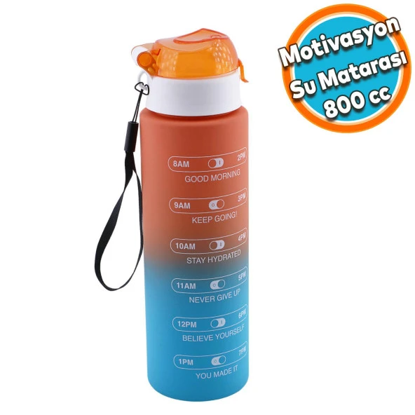 Motivasyon Matarası Su Matara Okul Suluk Pipetsiz Su Şişesi Sporcu Suluğu Çift Renk Sızdırmaz 800 cc ürün görseli 1