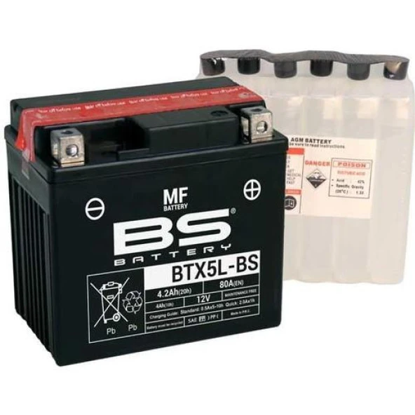 Bs Btx5l-Bs 2010-2023 Peugeot Kisbee 50 Uyumlu Akü Sulu Akü ürün görseli 1