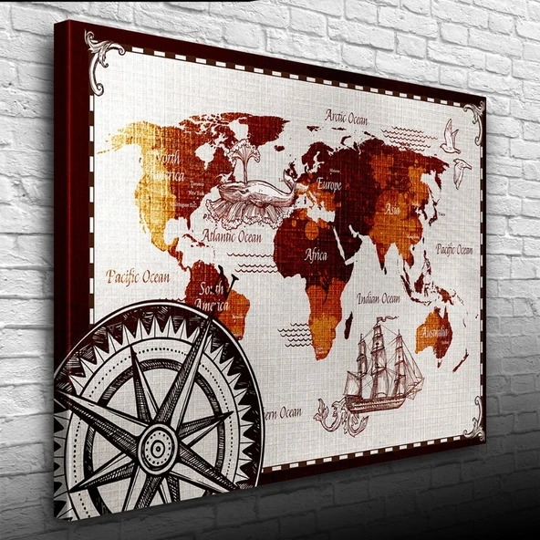 Tarihi Dünya Haritası Kanvas Tablo 50 x 70 ürün görseli 1