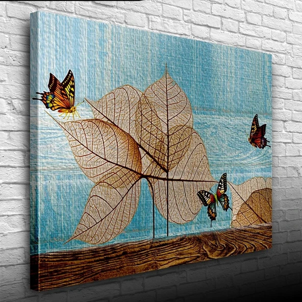 Kuru Yapraklar ve Kelebek Kanvas Tablo 50 x 70 ürün görseli 1