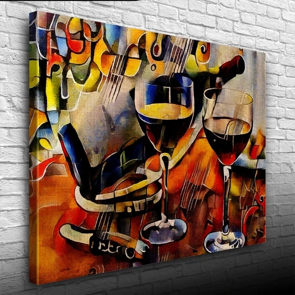 Şarap Şişesi ve Kadehler Kanvas Tablo 50 x 70 ürün görseli 1