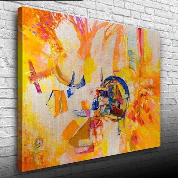 Soyut, Sarı Tonlarda Ormanda Kamp, Kanvas Tablo 50 x 70 ürün görseli 1