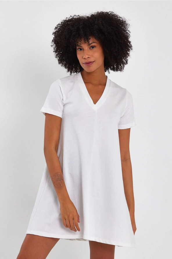 V Yaka Tunik Elbise (b23-002100) - Resim 3