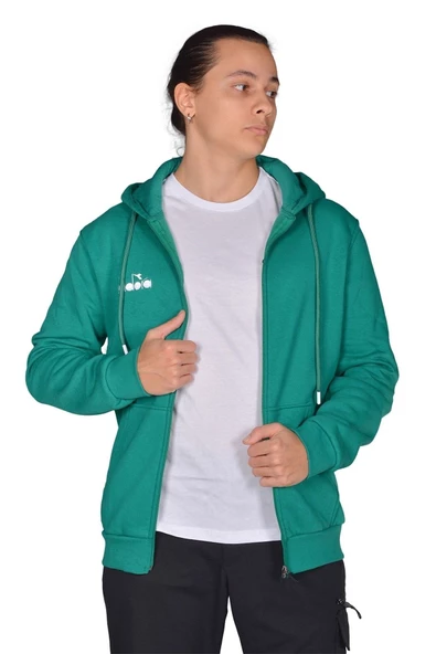 Diadora İmola - Erkek Yeşil Pamuklu Tam Fermuarlı Spor Sweatshirt - DDTAM1050049 ürün görseli 1