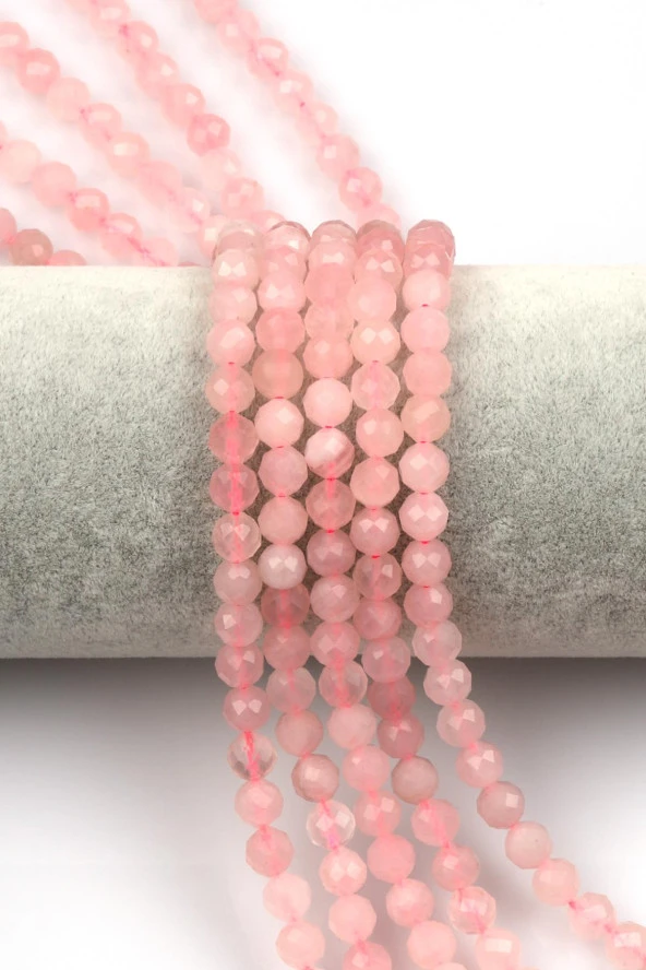 Madagaskar Pembe Kuvars Doğal Taş Dizi 6 mm Fasetli Küre Kesim ürün görseli 1