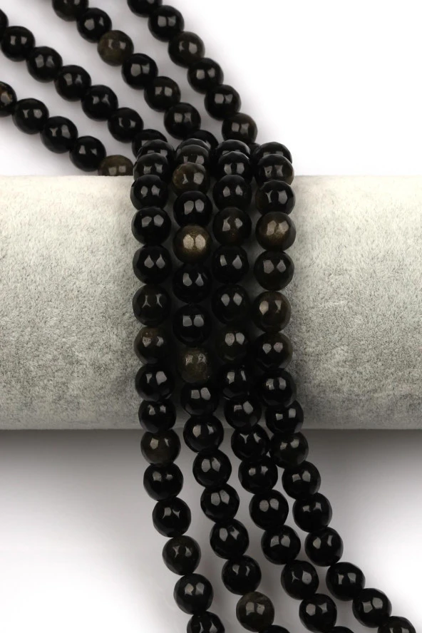 Gold Obsidyen Doğal Taş Dizi 8 mm Fasetli Küre Kesim ürün görseli 1