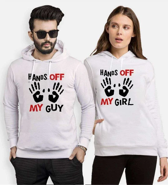 Tshirthane Hands Off Sevgili Kombinleri Kapüşonlu Kombini ürün görseli 1
