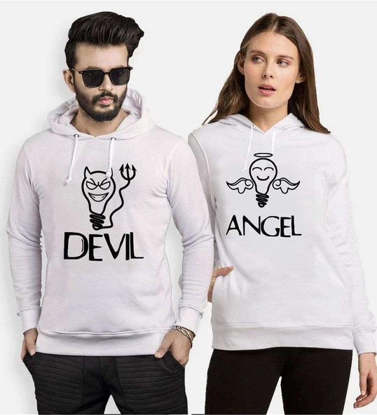 Tshirthane Devil Angel Sevgili Kombinleri Kapüşonlu Kombini ürün görseli 1