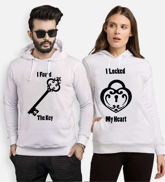 Tshirthane Heart Key Sevgili Kombinleri Kapüşonlu Kombini ürün görseli 1