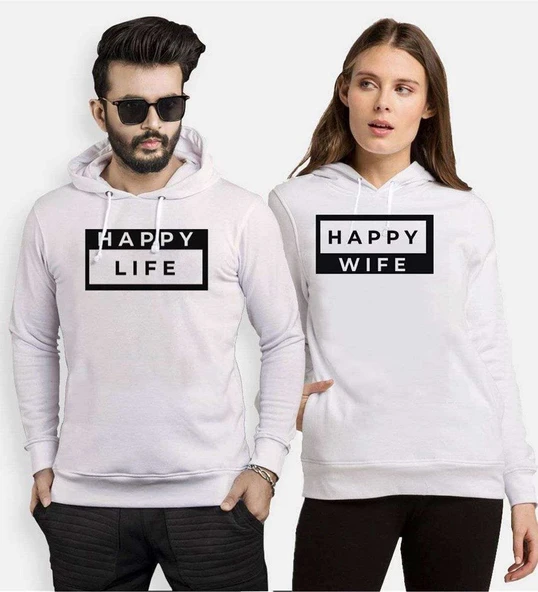 Tshirthane Happy  Sevgili Kombinleri Kapüşonlu Kombini ürün görseli 1