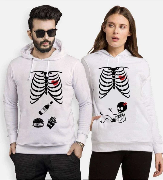 Tshirthane İskelet Bebek  Sevgili Kombinleri Kapüşonlu Kombini ürün görseli 1