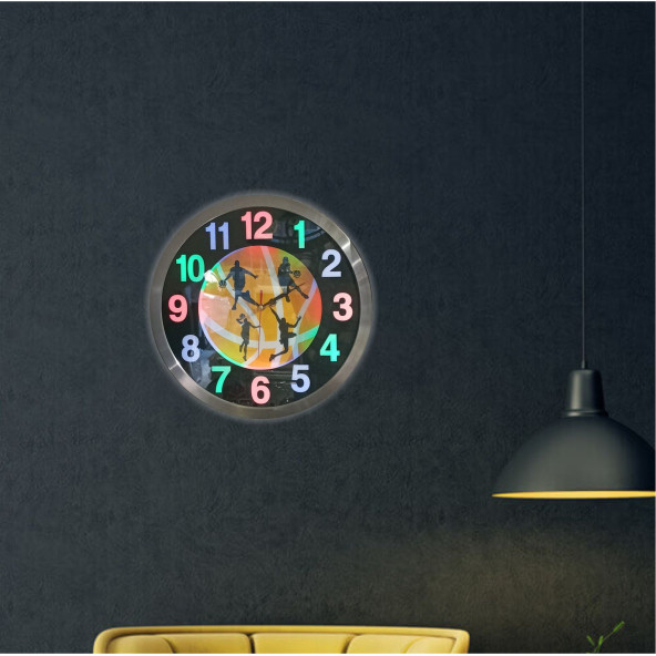 Tüm Gece Karanlıkta Görünen Işıklı Fosforlu Led Lambalı 40 cm Metal Aluminyum Kasa Camlı Duvar Saati ürün görseli 1