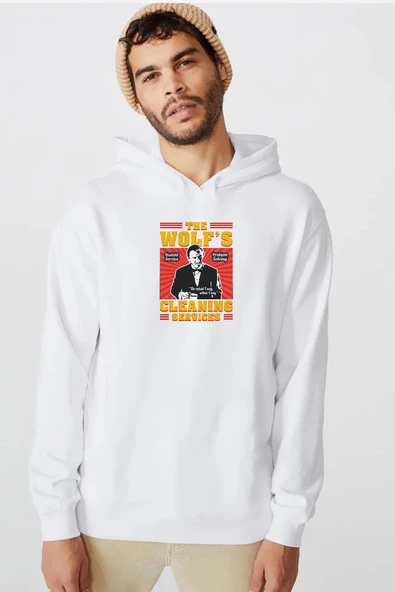Pulp Fiction The Wolf's Cleaning Services Beyaz Erkek 3ip Kapşonlu  Sweatshirt ürün görseli 1