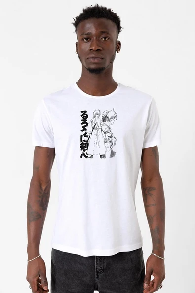Rurouni Kenshin Black White Art Beyaz Erkek Bisikletyaka Tshirt ürün görseli 1