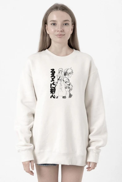 Rurouni Kenshin Black White Art Beyaz Kadın 2ip Sweatshirt ürün görseli 1