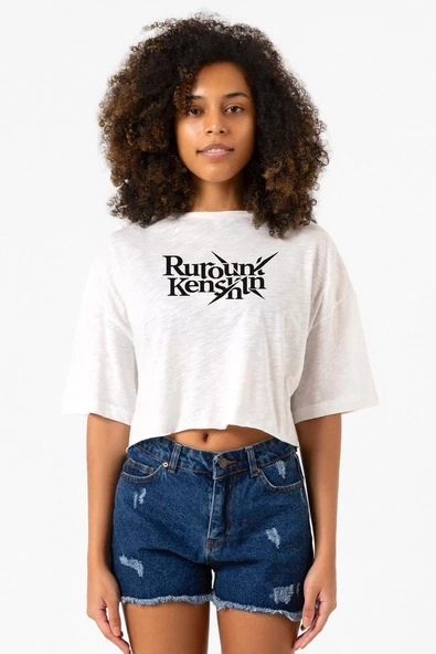 Rurouni Kenshin Letter Logo Beyaz Kırçıllı Kadın Crop Tshirt ürün görseli 1