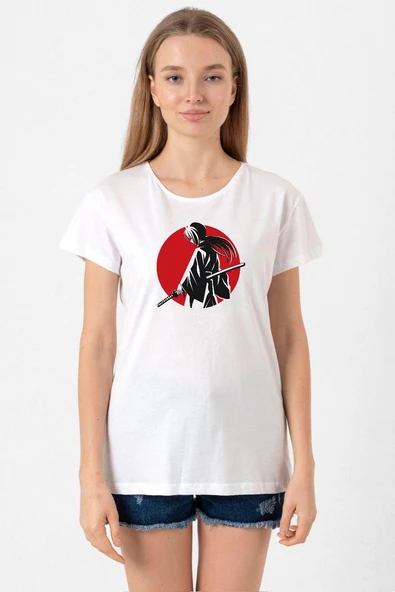 Rurouni Kenshin Samurai Logo Beyaz Kadın Bisikletyaka Tshirt ürün görseli 1
