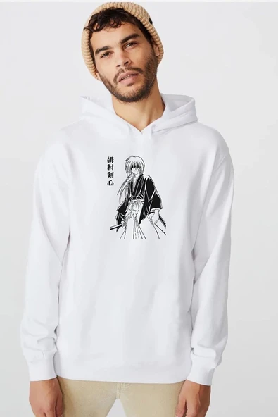Rurouni Kenshin Poster Japan Beyaz Erkek 3ip Kapşonlu  Sweatshirt ürün görseli 1