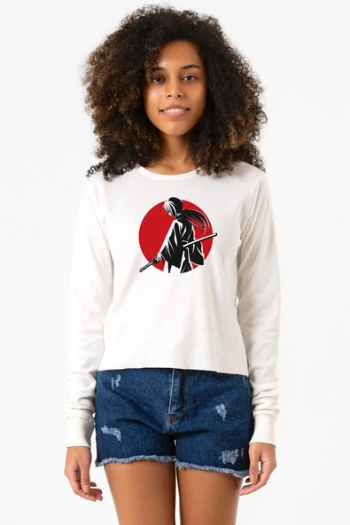 Rurouni Kenshin Samurai Logo Ekstra Uzunkol Sweatshirt Ekru ürün görseli 1