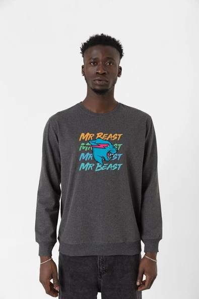 Mr Beast Lettern Füme Erkek 2ip Sweatshirt ürün görseli 1