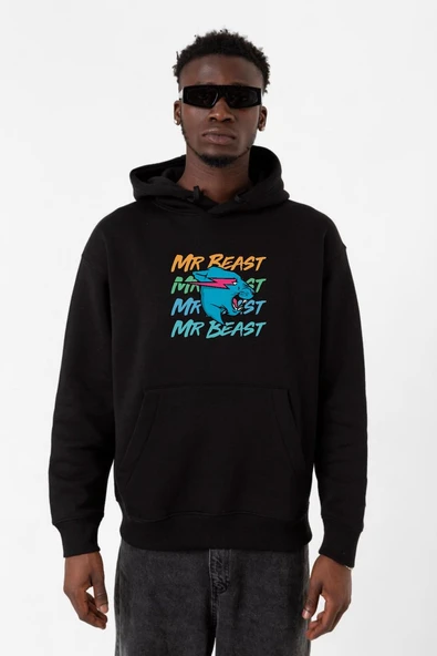 Mr Beast Lettern Siyah Erkek 3ip Kapşonlu Sweatshirt ürün görseli 1