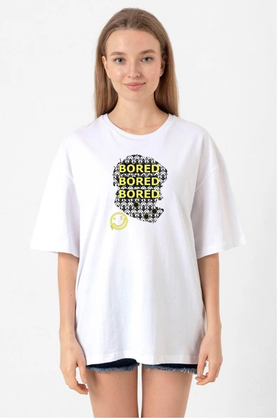 Sherlock Bored Beyaz Kadın Oversize Tshirt ürün görseli 1
