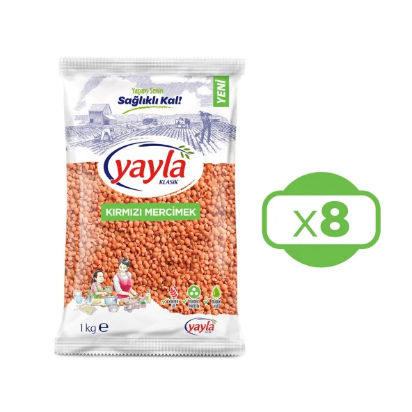 Yayla Bakliyat Kırmızı Mercimek 1 Kg x 8 Adet ürün görseli 1