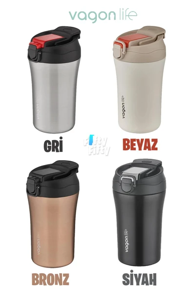 Vagonlife FiftyFifty Çift Kapak Sistemli Pipetli/Pipetsiz 400ml Çelik Mug FF2004VGN ürün görseli 1