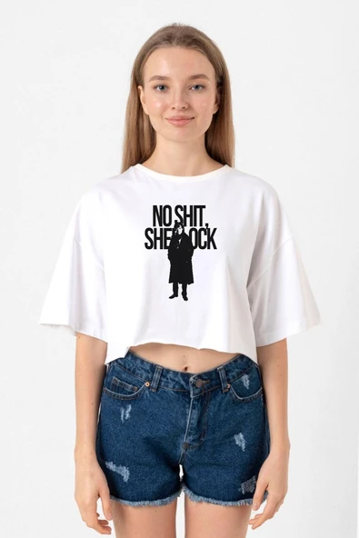 Sherlock No Shit Sherlock Beyaz Kadın Crop Tshirt ürün görseli 1