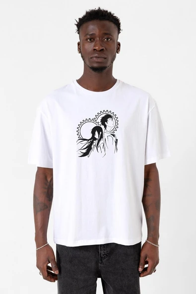 Steins Gate Okabe and Kurisu Beyaz Erkek Oversize Tshirt ürün görseli 1