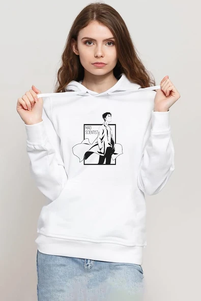 Steins Gate Rintarou Mad Scientist Beyaz Kadın 3ip Kapşonlu Sweatshirt ürün görseli 1
