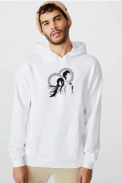 Steins Gate Okabe and Kurisu Beyaz Erkek 3ip Kapşonlu  Sweatshirt ürün görseli 1