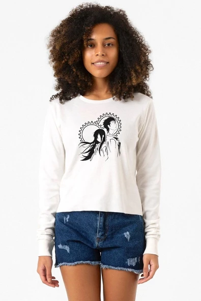 Steins Gate Okabe and Kurisu Ekru Ekstra Uzunkol Sweatshirt ürün görseli 1