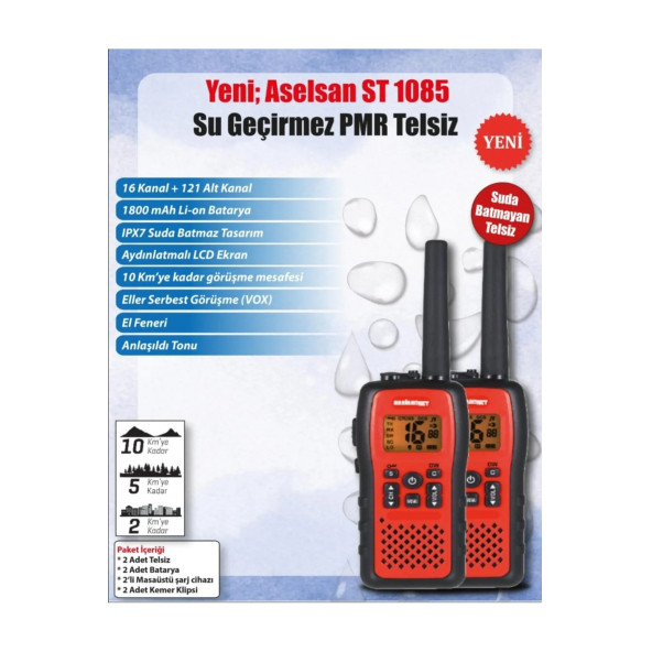 Aselsan ST-1085 10Km Su Geçirmez IPX7 Pmr El Telsizi (2'li Set) ürün görseli 1