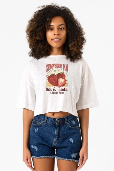 The Last Of Us Bill And Frank Strawberry Jam Beyaz Kırçıllı Kadın Crop Tshirt ürün görseli 1