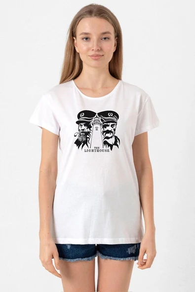 The Lighthouse Minimalist Beyaz Kadın Bisikletyaka Tshirt ürün görseli 1