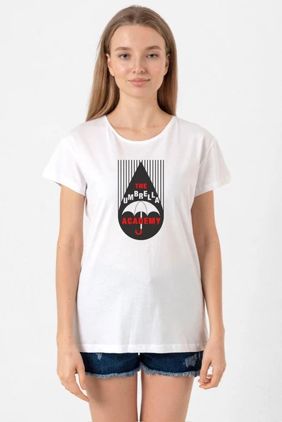 The Umbrella Academy Rain Logo Beyaz Kadın Bisikletyaka Tshirt ürün görseli 1