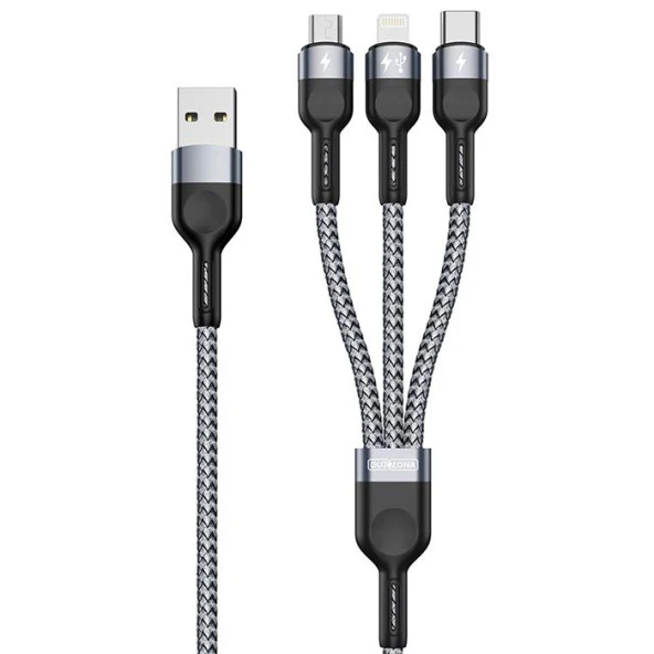 Duzzona A3 3in1 Type-C + iPhone Lightning + Micro USB 3A Hızlı Şarj Kablosu 1.3m ürün görseli 1