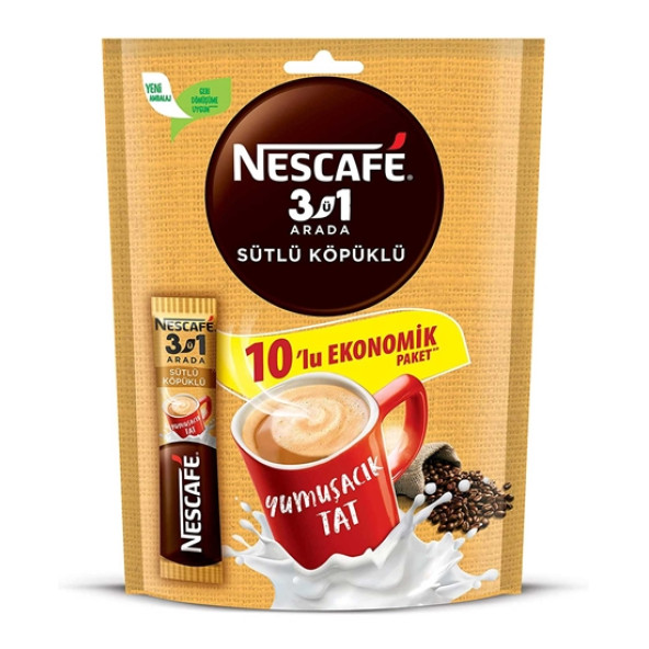 Nescafe Sütlü Köpüklü 3 ü 1 Arada 17,4 gr x 10 lu Ekonomik Paket ürün görseli 1