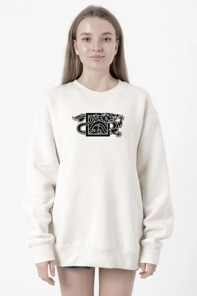 The Wheel Of Time Dragon Minimal Beyaz Kadın 2ip Sweatshirt ürün görseli 1