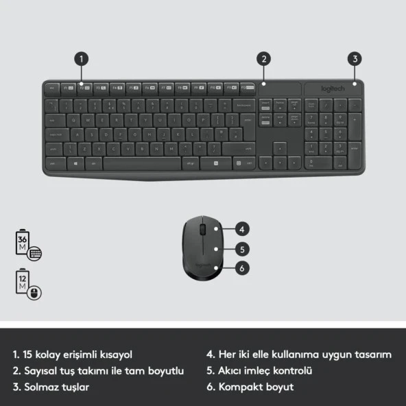 Logitech MK235 Kablosuz Klavye Mouse 920-007925 - Resim 3