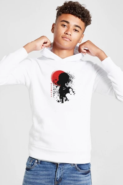 Violet Evergarden Anime Dark Poster Beyaz Çocuk 3ip Kapşonlu  Sweatshirt ürün görseli 1
