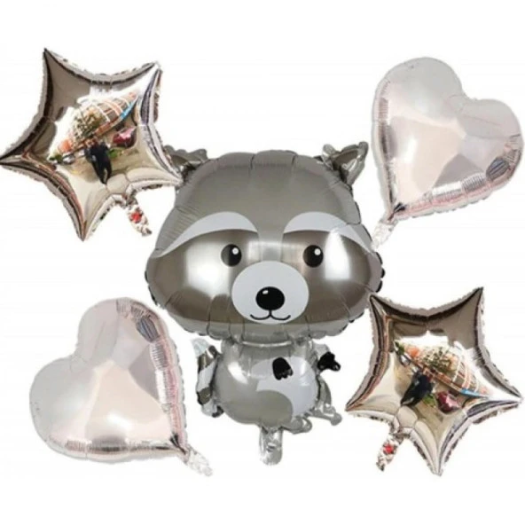Rakun Folyo Balon Seti 5 li ürün görseli 1